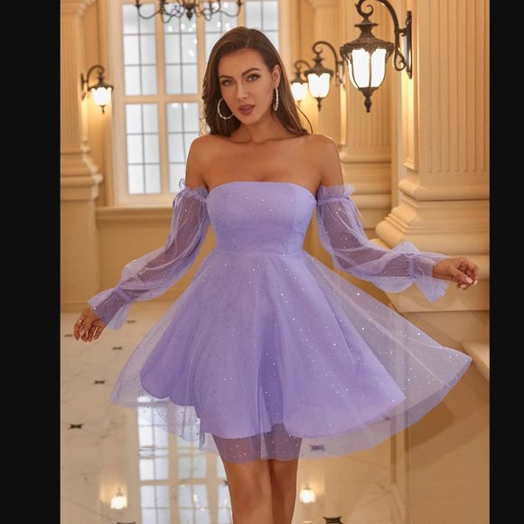 Snazzy Boutique Dresses & Skirts - ⭐NEW, CHIC** - Lavender Off-Shoulder Flounce Sleeve Mesh Dress | OFFERS WELCOME!